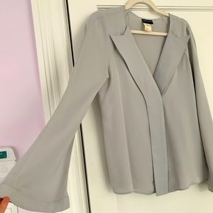 Giorgio Armani size 46 (US 12) light gray silklong-sleeved blouse.Made in Italy